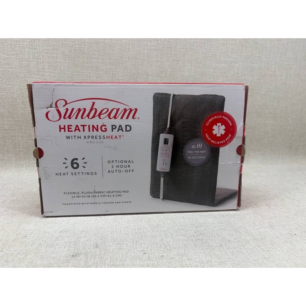 Sunbeam King Size Heating Pad XpressHeat 6 Settings 12x24 Dark Green Good